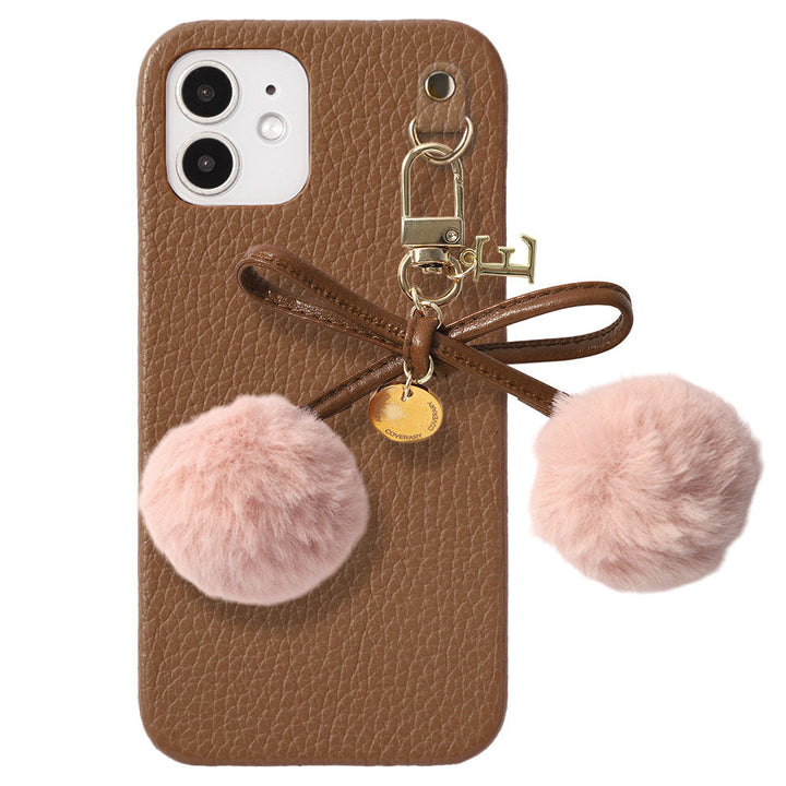 Cuir véritable 32 couleurs Cuir italien grainé Initiales Charm ruban en fourrure avec lacet en cuir Coque arrière pour la série Google Pixel