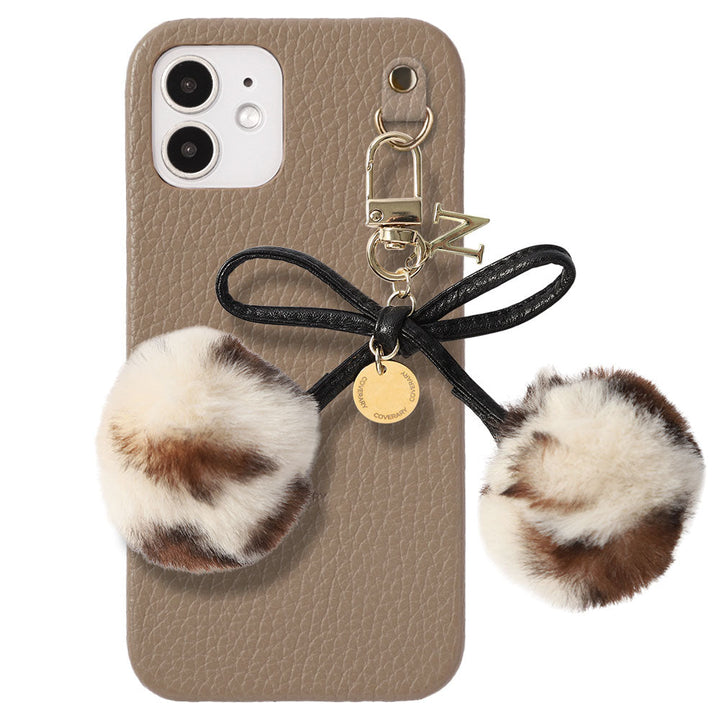 Cuir véritable 32 couleurs Cuir italien grainé Initiales Charm ruban en fourrure avec lacet en cuir Coque arrière pour la série Google Pixel