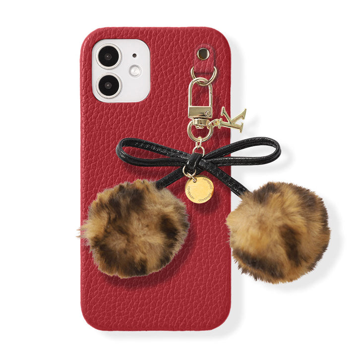 Cuir véritable 32 couleurs Cuir italien grainé Initiales Charm ruban en fourrure avec lacet en cuir Coque arrière pour la série Google Pixel