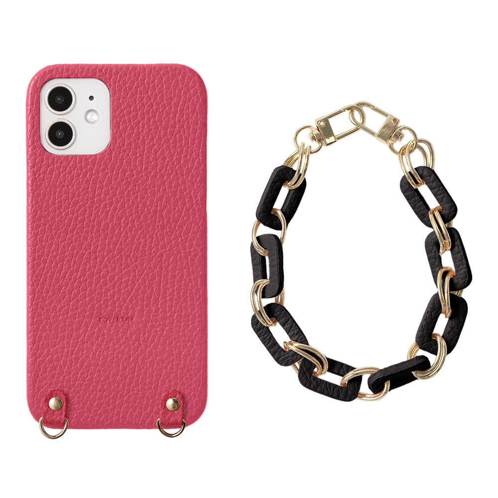 Cuir véritable 32 couleurs cuir italien grainé avec chaîne et dragonne à main, coque arrière