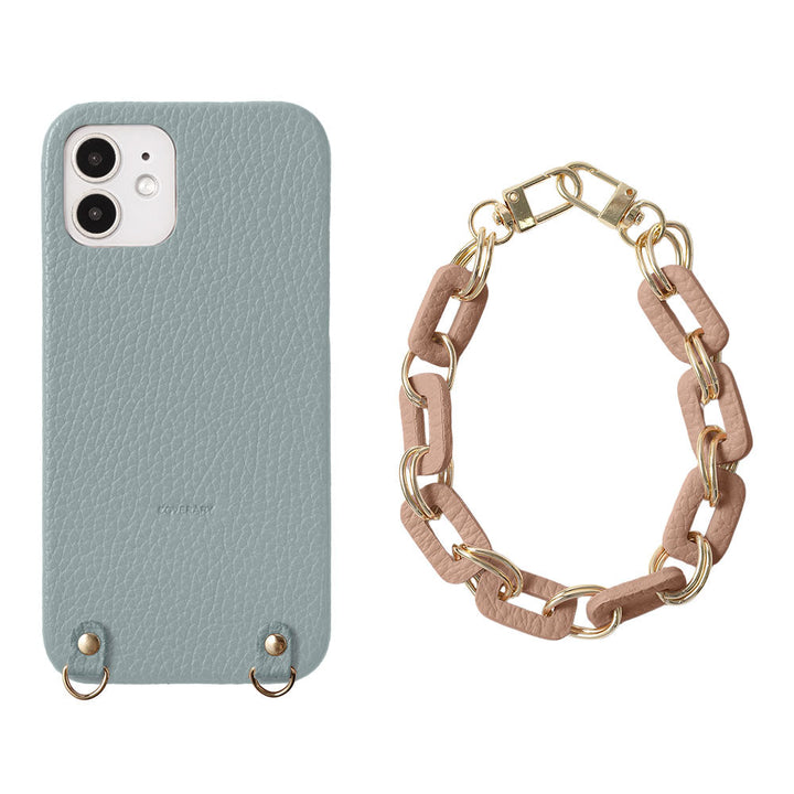 Cuir véritable 32 couleurs cuir italien grainé avec chaîne et dragonne à main, coque arrière