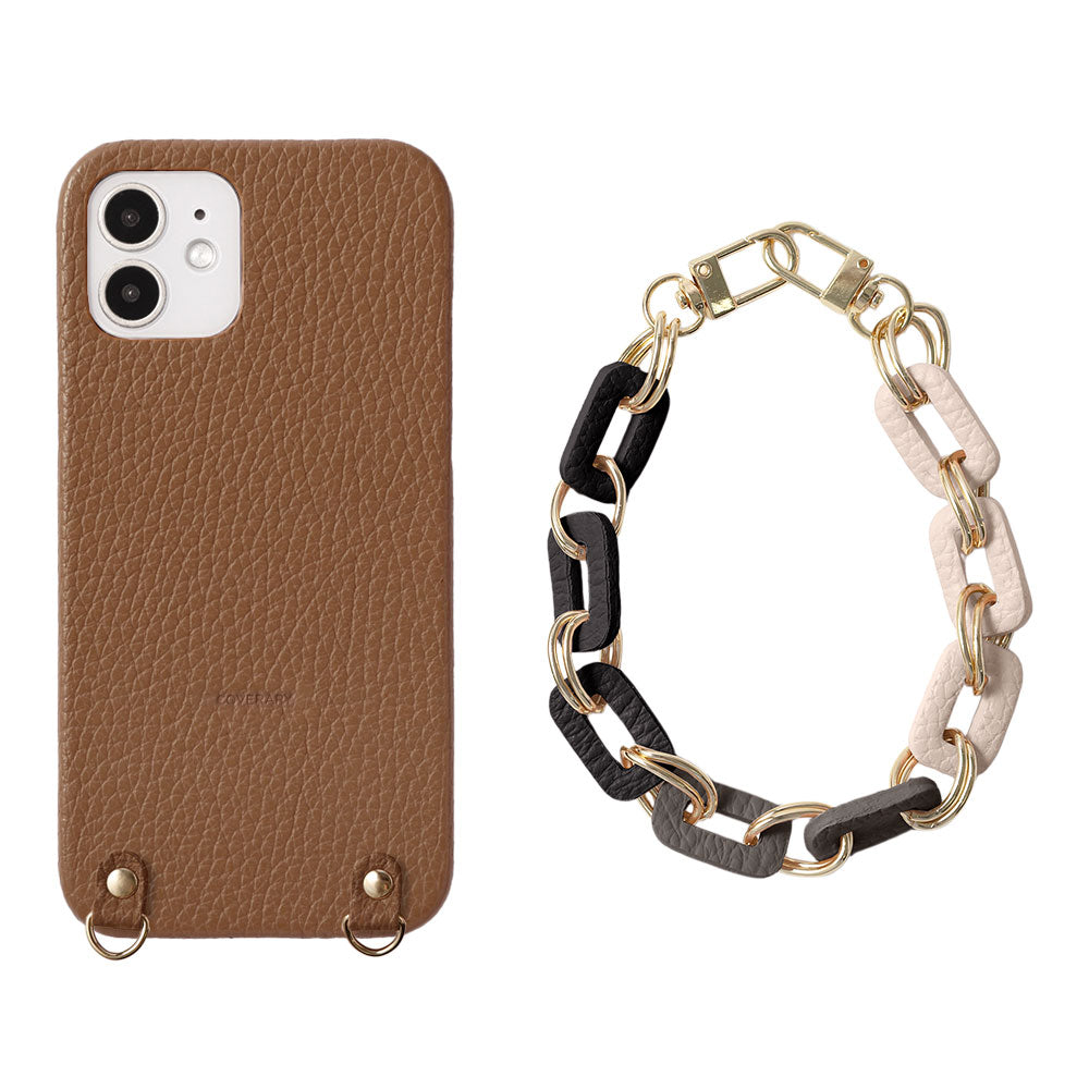 Cuir véritable 32 couleurs cuir italien grainé avec chaîne et dragonne à main, coque arrière