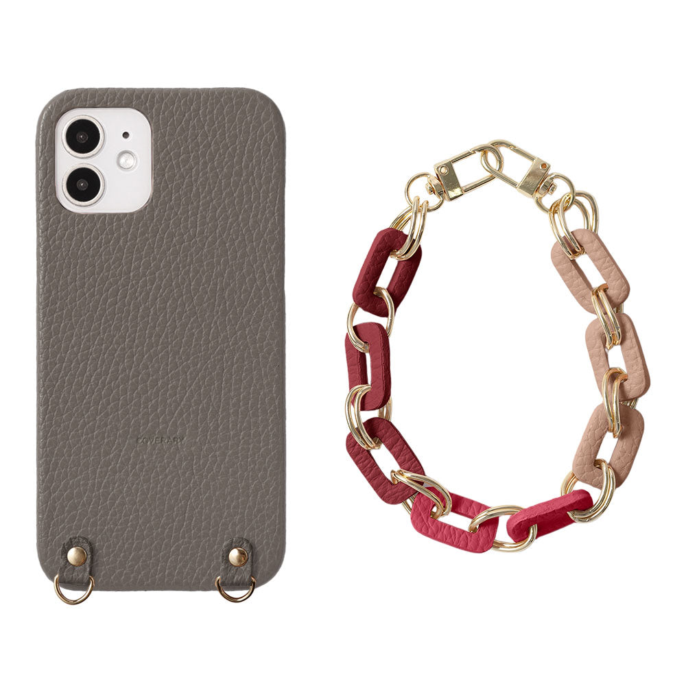 Cuir véritable 32 couleurs cuir italien grainé avec chaîne et dragonne à main, coque arrière