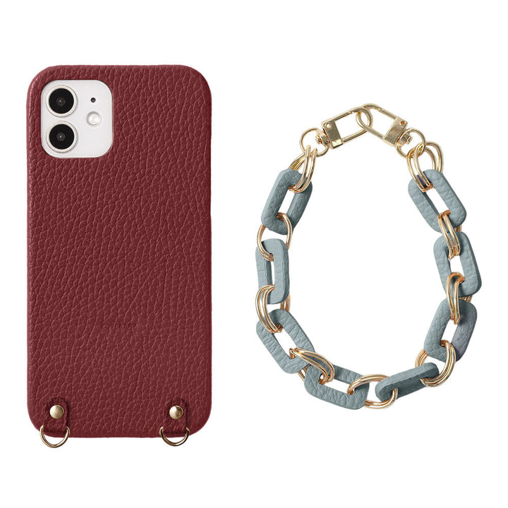 Cuir véritable 32 couleurs cuir italien grainé avec chaîne et dragonne à main, coque arrière