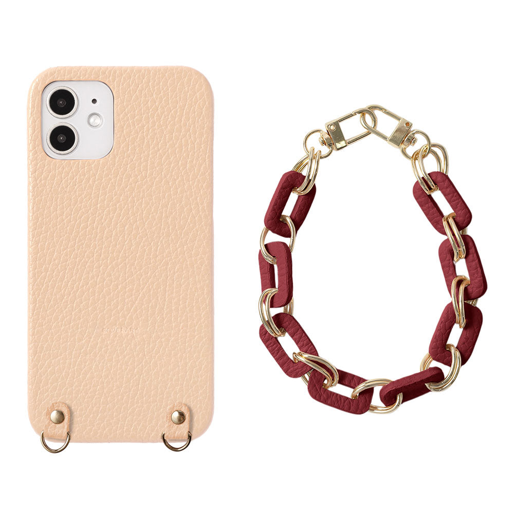 Cuir véritable 32 couleurs cuir italien grainé avec chaîne et dragonne à main, coque arrière