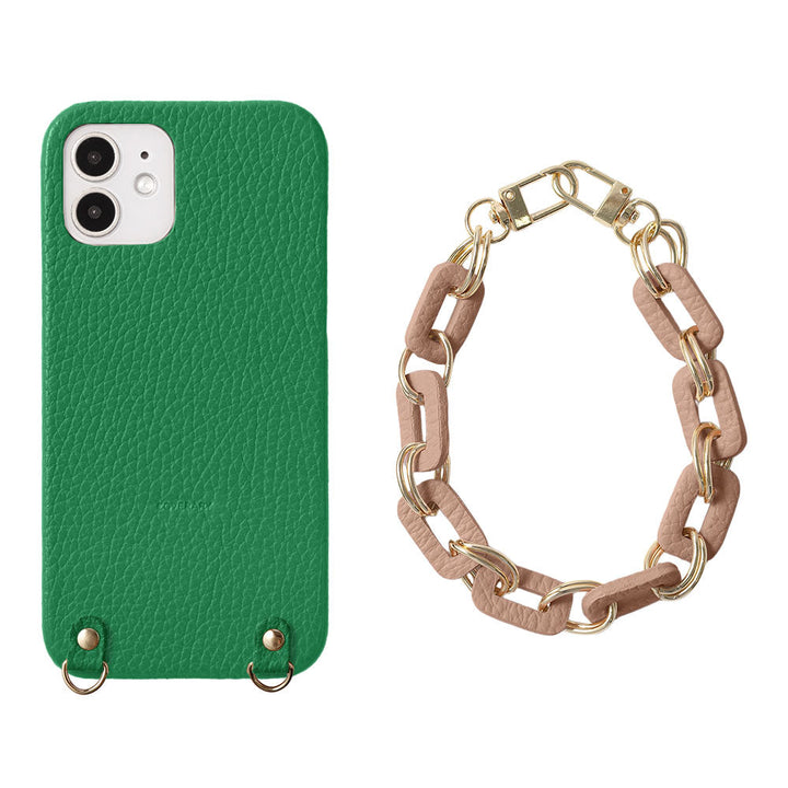 Cuir véritable 32 couleurs cuir italien grainé avec chaîne et dragonne à main, coque arrière