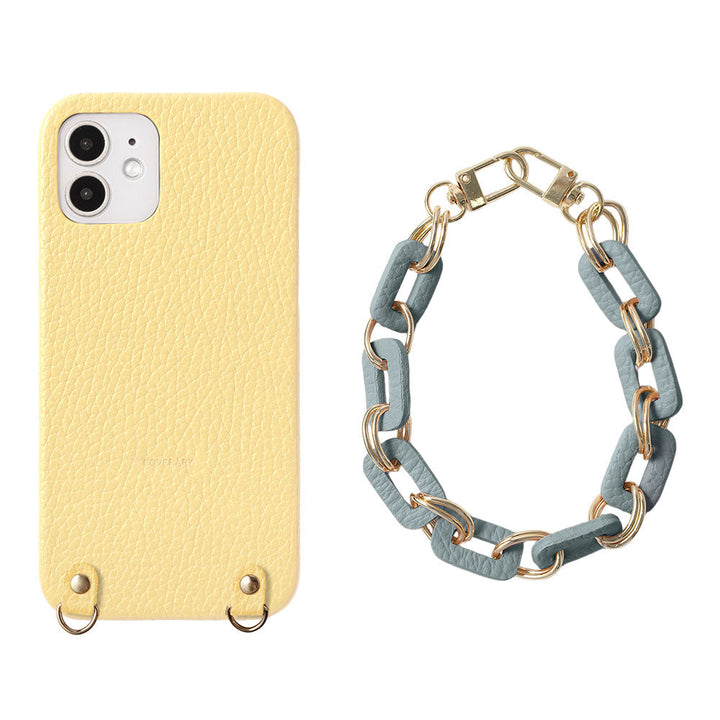 Cuir véritable 32 couleurs cuir italien grainé avec chaîne et dragonne à main, coque arrière