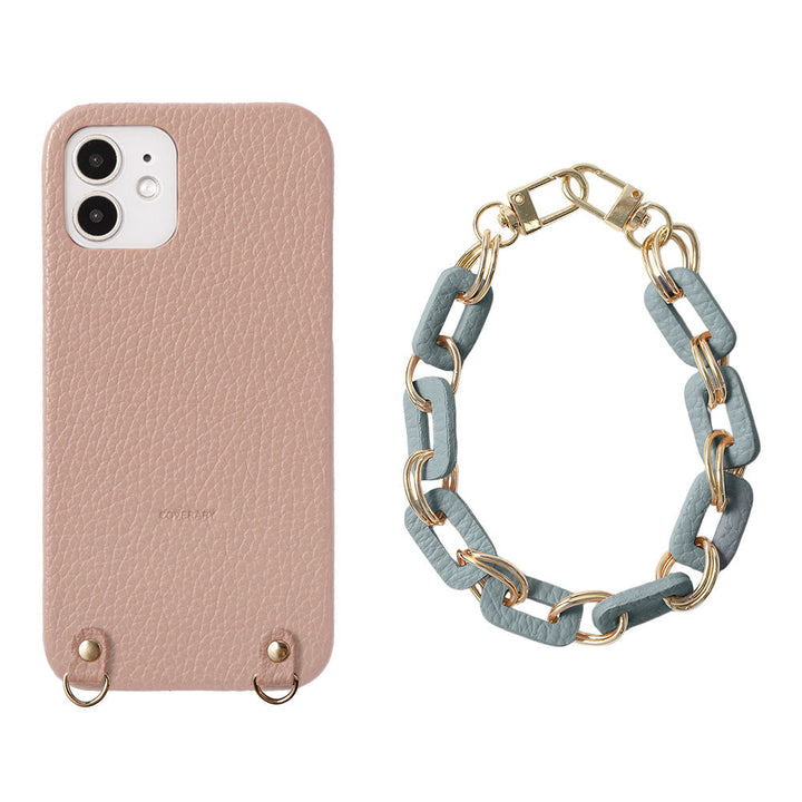 Cuir véritable 32 couleurs cuir italien grainé avec chaîne et dragonne à main, coque arrière