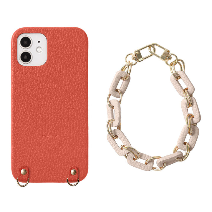 Cuir véritable 32 couleurs cuir italien grainé avec chaîne et dragonne à main, coque arrière
