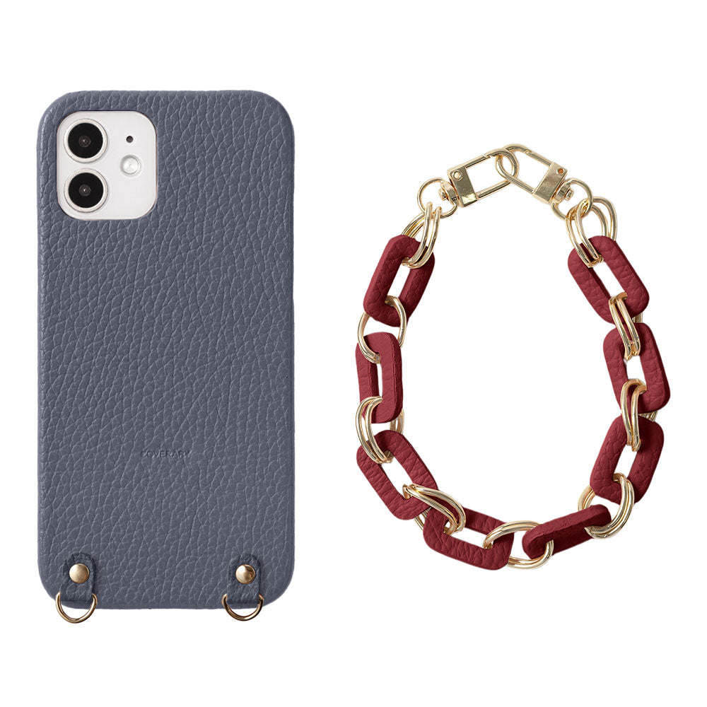 Cuir véritable 32 couleurs cuir italien grainé avec chaîne et dragonne à main, coque arrière