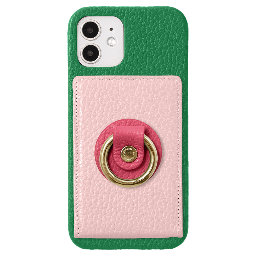 Coque arrière en cuir véritable italien grainé 32 couleurs avec miroir et anneau pour téléphone, série Galaxy