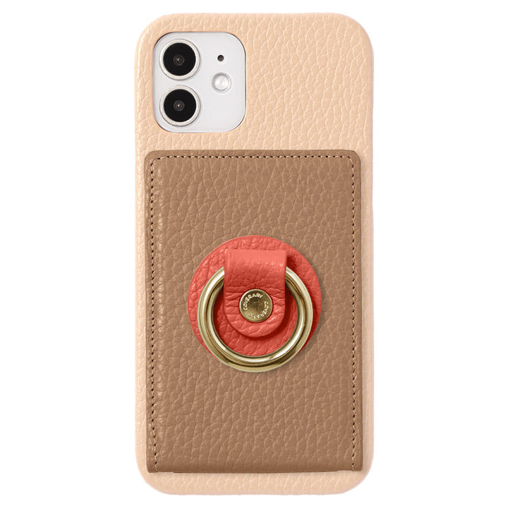 Coque arrière en cuir véritable italien grainé 32 couleurs avec miroir et anneau pour téléphone, série Galaxy