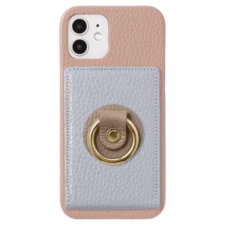 Coque arrière en cuir véritable italien grainé 32 couleurs avec miroir et anneau pour téléphone, série Galaxy