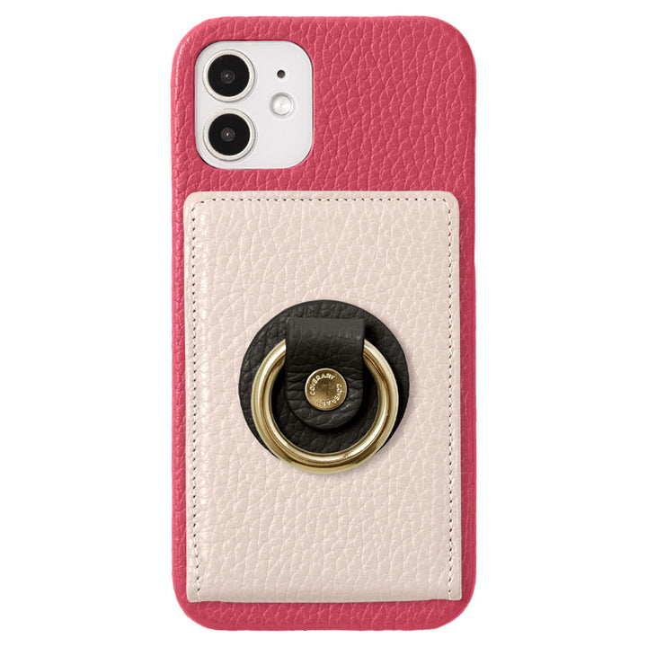 Coque arrière en cuir véritable italien grainé 32 couleurs avec miroir et anneau pour téléphone, série Galaxy