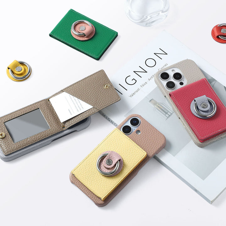 本革 32色 イタリアンシュリンクレザー ミラー＆スマホリング付き 背面ケース Google Pixelシリーズ