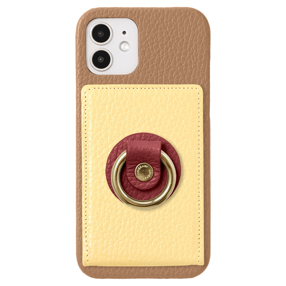 Coque arrière en cuir véritable italien grainé 32 couleurs avec miroir et anneau pour téléphone, série Galaxy