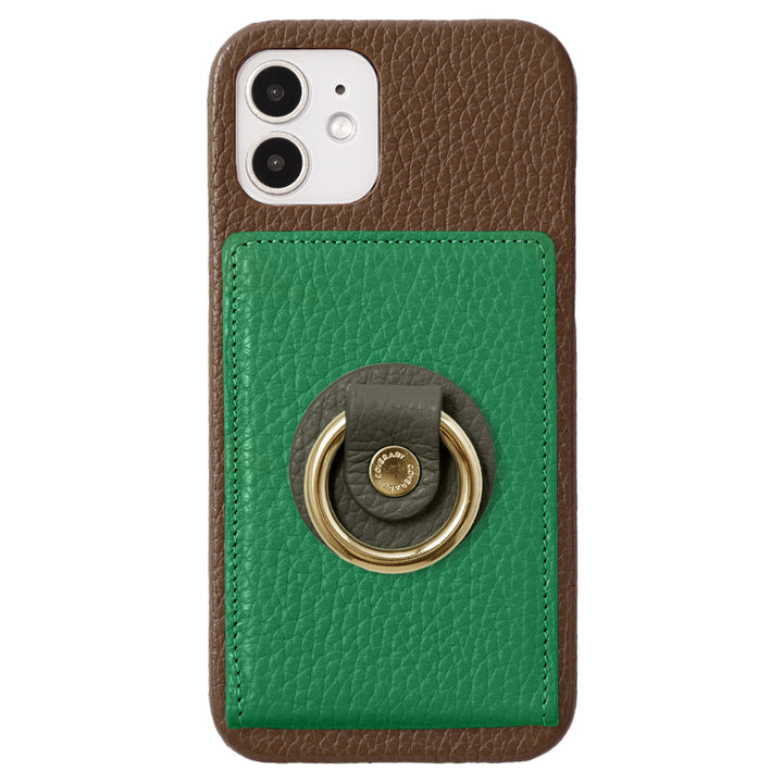 Coque arrière en cuir véritable italien grainé 32 couleurs avec miroir et anneau pour téléphone, série Galaxy