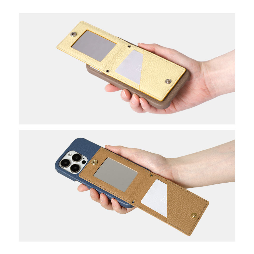 本革 32色 イタリアンシュリンクレザー ミラー＆スマホリング付き 背面ケース iPhoneシリーズ