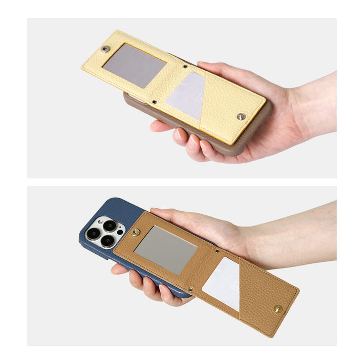 本革 32色 イタリアンシュリンクレザー ミラー＆スマホリング付き 背面ケース iPhoneシリーズ