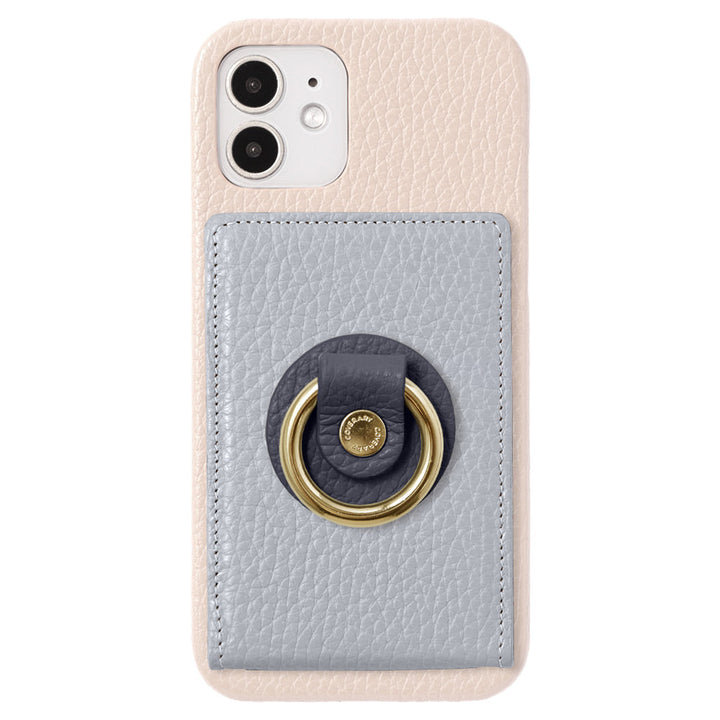 Coque arrière en cuir véritable italien grainé 32 couleurs avec miroir et anneau pour téléphone, série Galaxy
