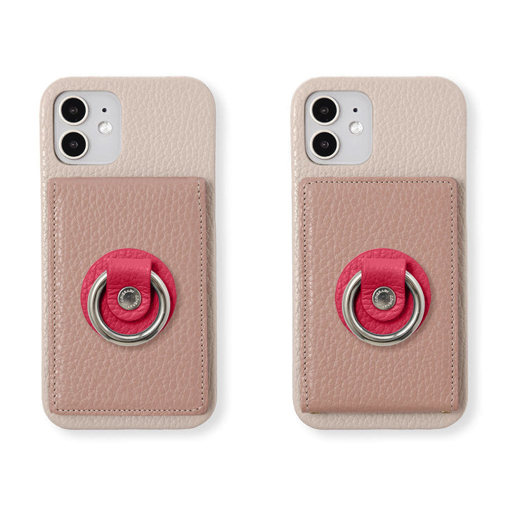 Coque arrière en cuir véritable italien grainé 32 couleurs avec miroir et anneau pour téléphone, série Galaxy
