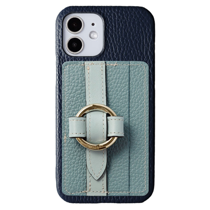 Genuine leather 32 colors Italian shrink leather Magsafe compatible card storage with ring buckle belt back case AQUOS series