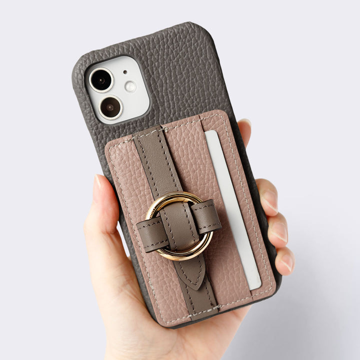 本革 32色 イタリアンシュリンクレザー Magsafe対応 カード収納 リングバックルベルト付き 背面ケース