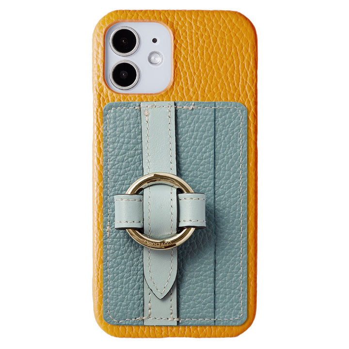 Genuine leather 32 colors Italian shrink leather Magsafe compatible card storage with ring buckle belt back case AQUOS series