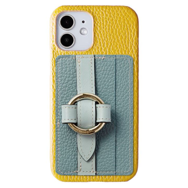 Genuine leather 32 colors Italian shrink leather Magsafe compatible card storage with ring buckle belt back case AQUOS series