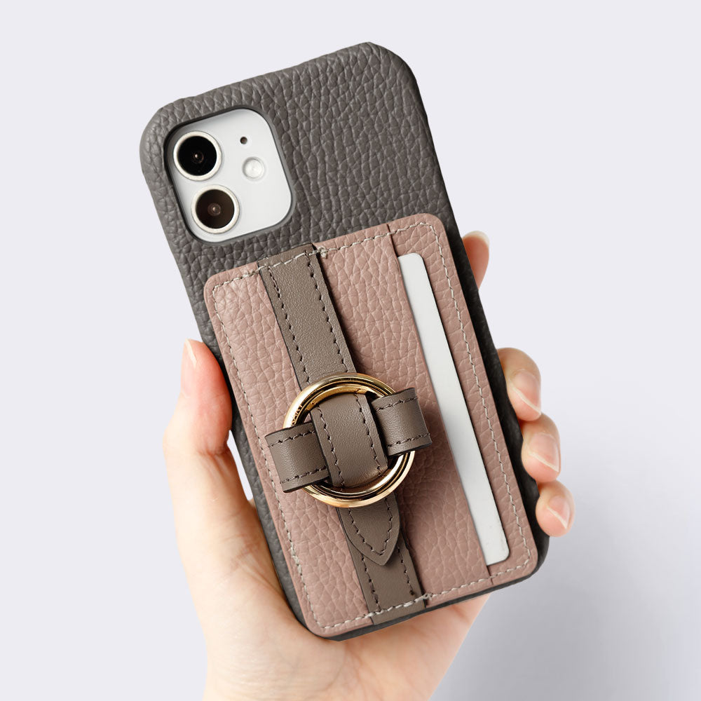 Genuine leather 32 colors Italian shrink leather Magsafe compatible card storage with ring buckle belt back case AQUOS series