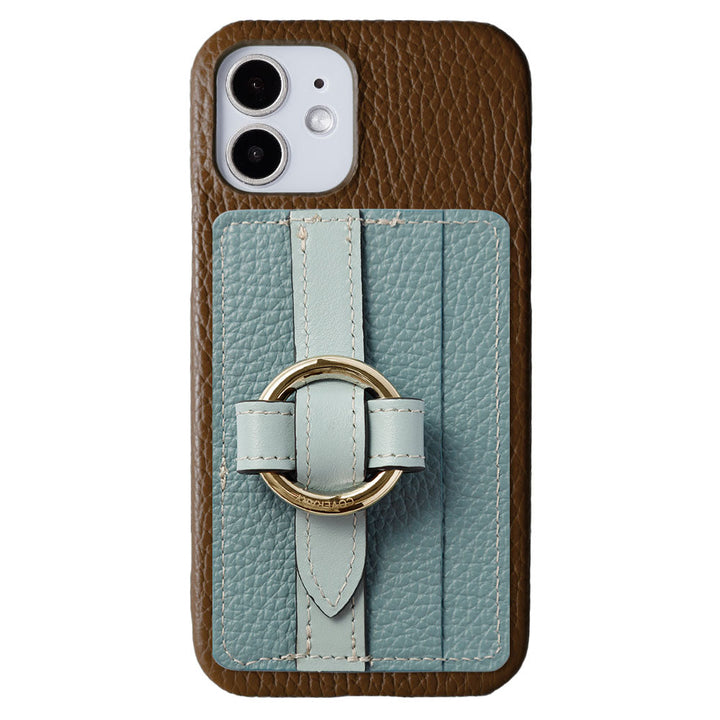 Genuine leather 32 colors Italian shrink leather Magsafe compatible card storage with ring buckle belt back case AQUOS series