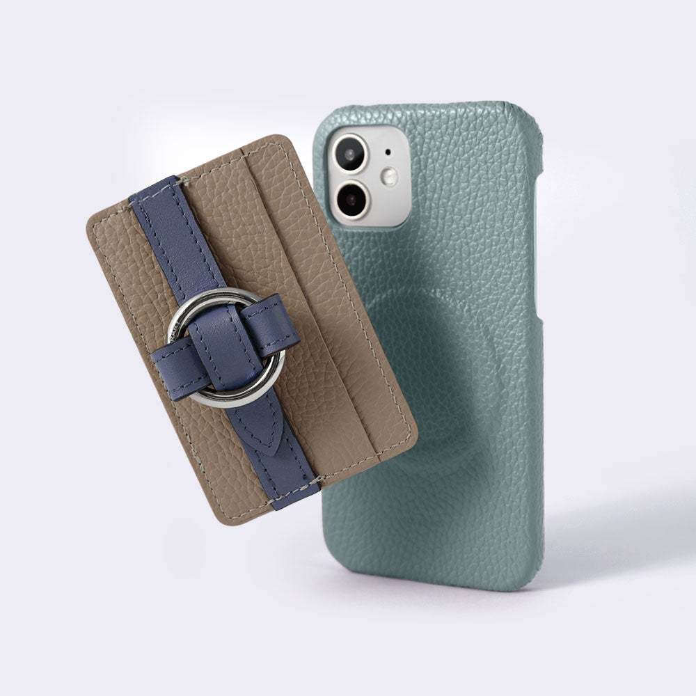 Genuine leather 32 colors Italian shrink leather Magsafe compatible card storage with ring buckle belt back case AQUOS series