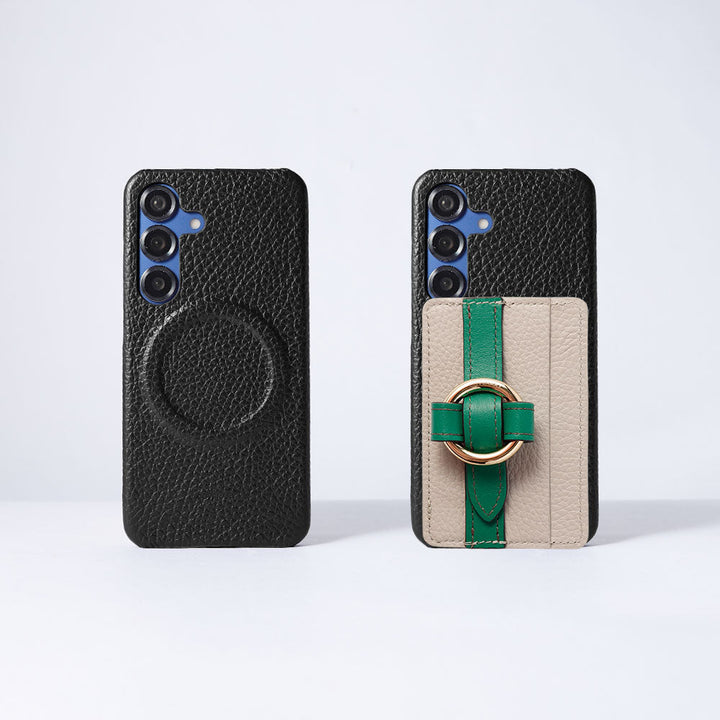 Genuine leather 32 colors Italian shrink leather Magsafe compatible card storage with ring buckle belt back case Galaxy series