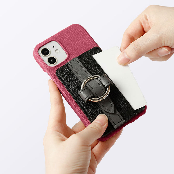 Genuine leather 32 colors Italian shrink leather Magsafe compatible card storage with ring buckle belt back case Galaxy series