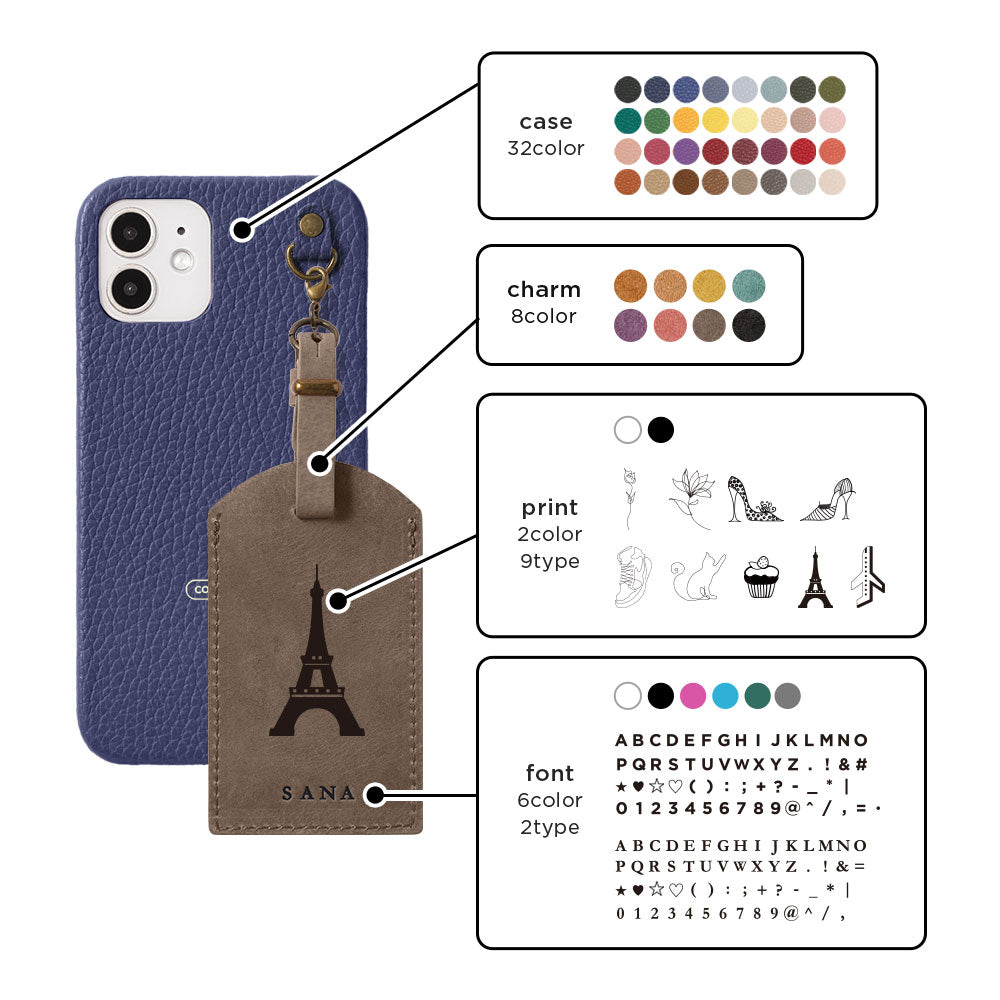 Genuine Leather 32 Colors Italian Shrink Leather Mostro Message Tag Charm Back Case