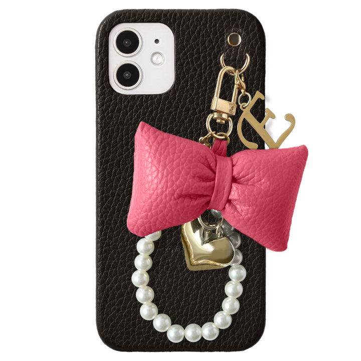 Genuine Leather 32 Colors Italian Shrink Leather Padded Ribbon Initial Pearl Charm Back Case for Xperia Series