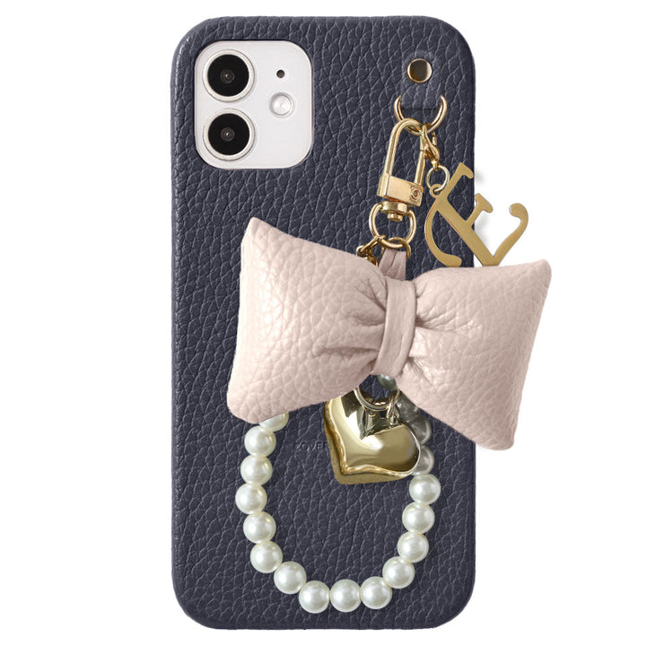 Genuine Leather 32 Colors Italian Shrink Leather Padded Ribbon Initial Pearl Charm Back Case for Xperia Series