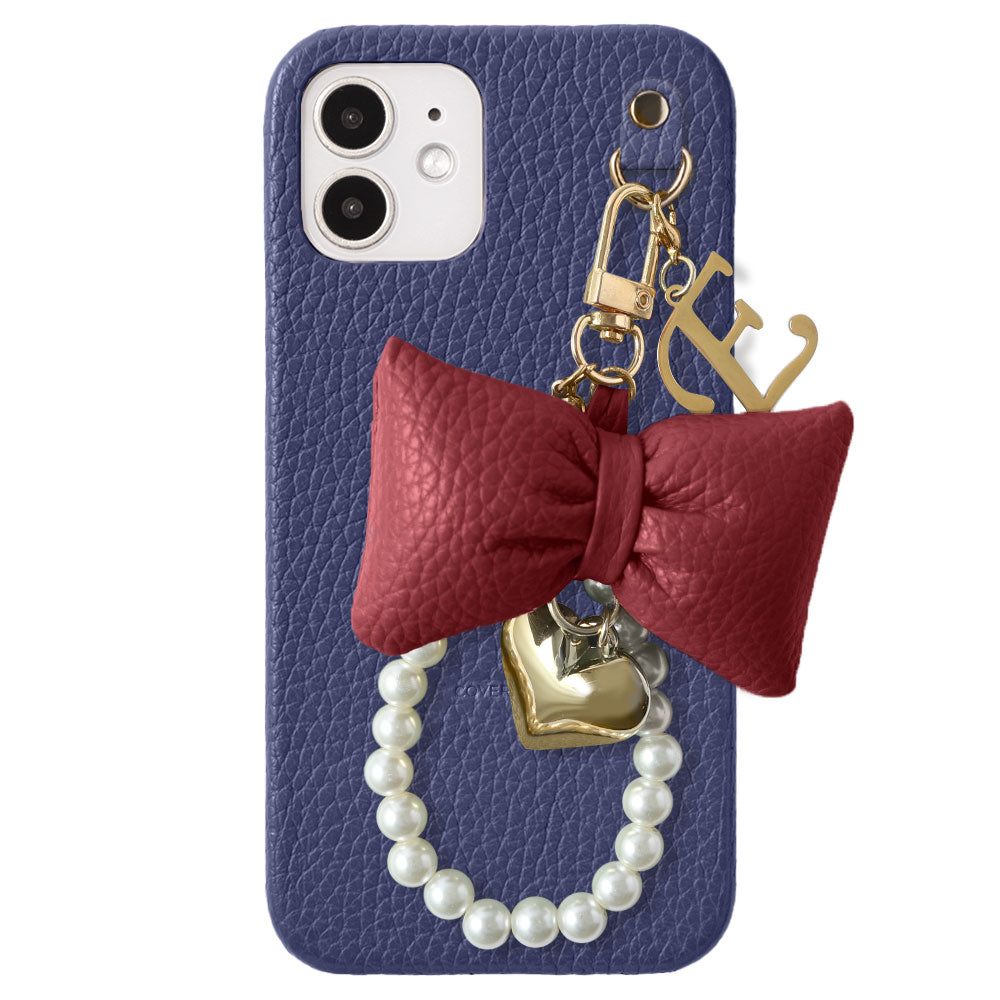 Genuine Leather 32 Colors Italian Shrink Leather Padded Ribbon Initial Pearl Charm Back Case