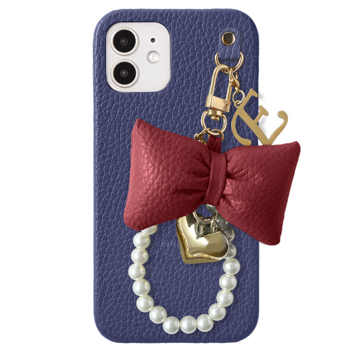 Genuine Leather 32 Colors Italian Shrink Leather Padded Ribbon Initial Pearl Charm Back Case for Xperia Series