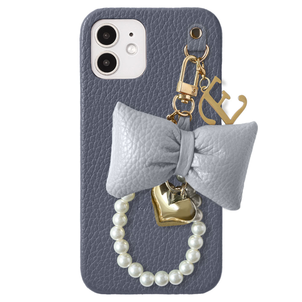 Genuine Leather 32 Colors Italian Shrink Leather Padded Ribbon Initial Pearl Charm Back Case for Xperia Series