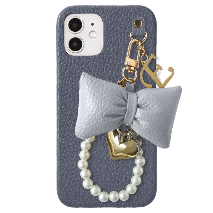 Genuine Leather 32 Colors Italian Shrink Leather Padded Ribbon Initial Pearl Charm Back Case for Xperia Series