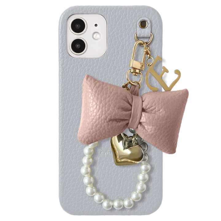 Genuine Leather 32 Colors Italian Shrink Leather Padded Ribbon Initial Pearl Charm Back Case