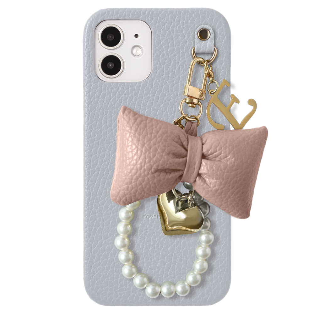 Genuine Leather 32 Colors Italian Shrink Leather Padded Ribbon Initial Pearl Charm Back Case for Xperia Series