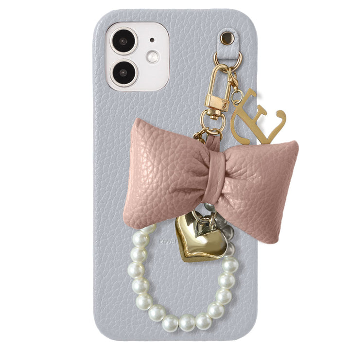 Genuine Leather 32 Colors Italian Shrink Leather Padded Ribbon Initial Pearl Charm Back Case for Xperia Series