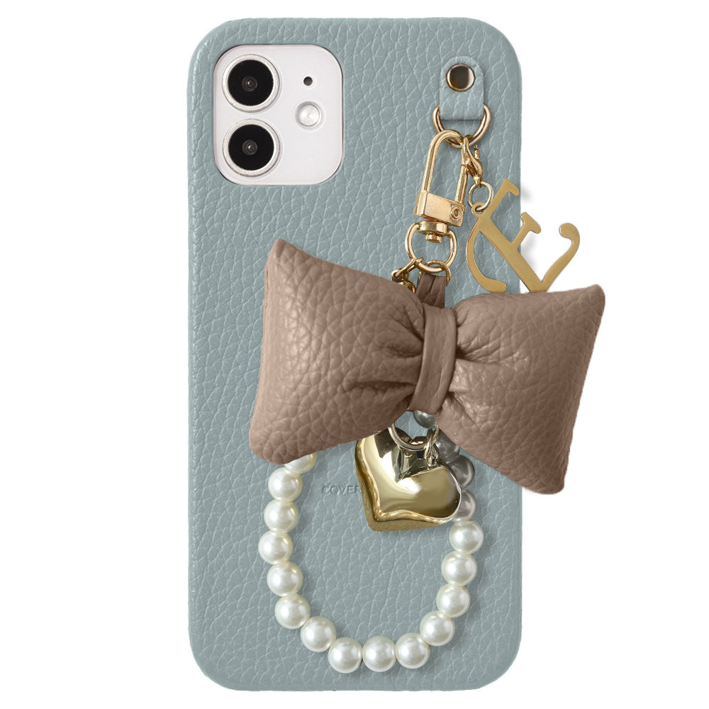 Genuine Leather 32 Colors Italian Shrink Leather Padded Ribbon Initial Pearl Charm Back Case for Xperia Series