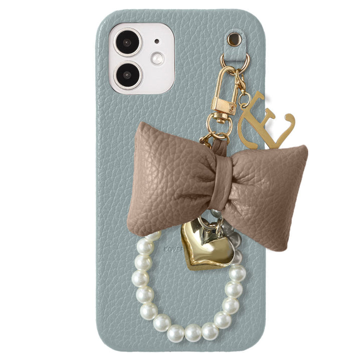 Genuine Leather 32 Colors Italian Shrink Leather Padded Ribbon Initial Pearl Charm Back Case for Xperia Series