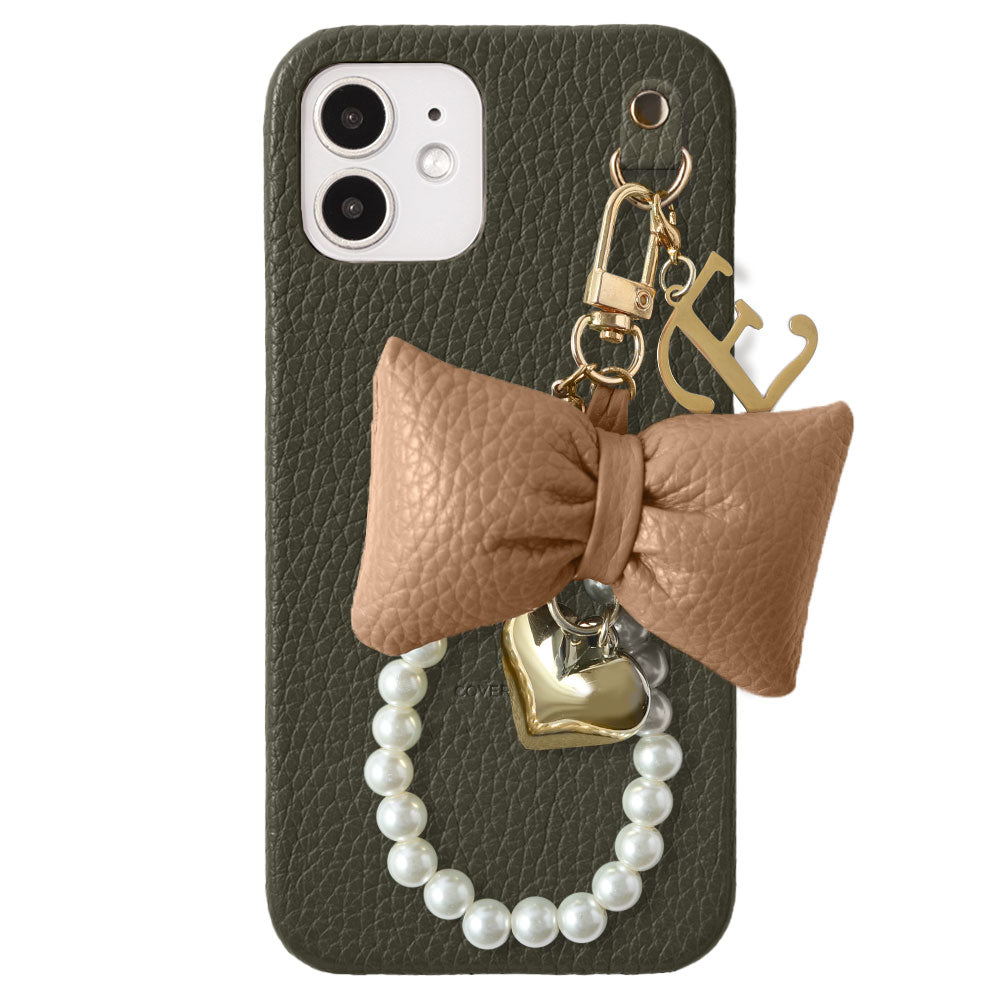 Genuine Leather 32 Colors Italian Shrink Leather Padded Ribbon Initial Pearl Charm Back Case for Xperia Series