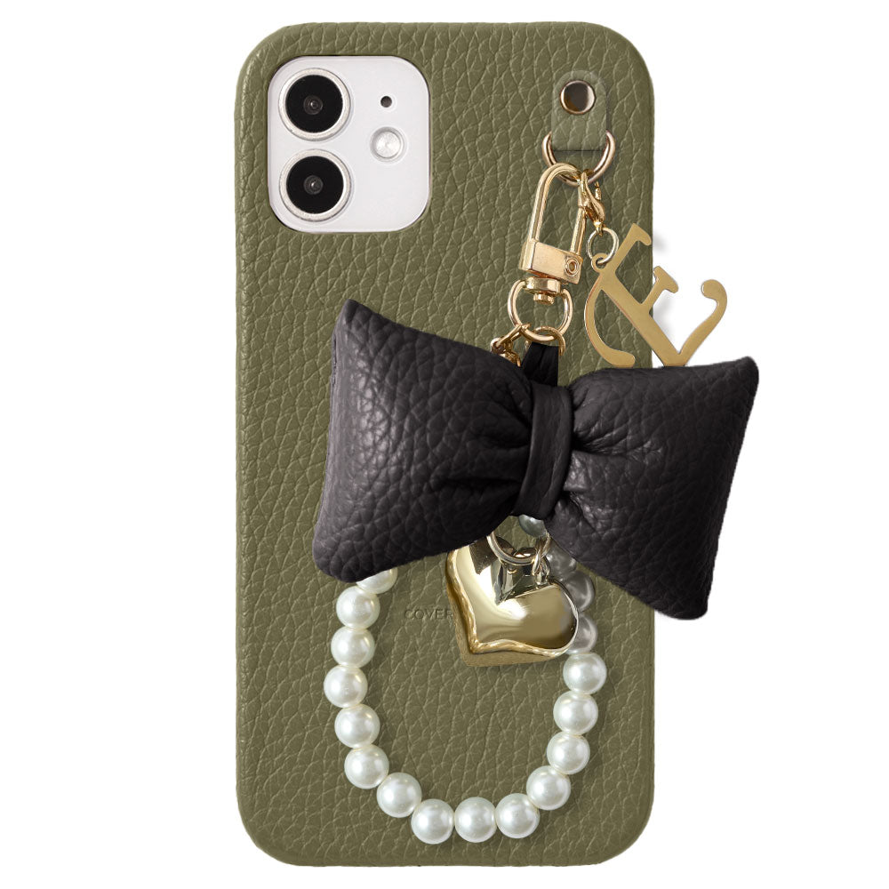 Genuine Leather 32 Colors Italian Shrink Leather Padded Ribbon Initial Pearl Charm Back Case