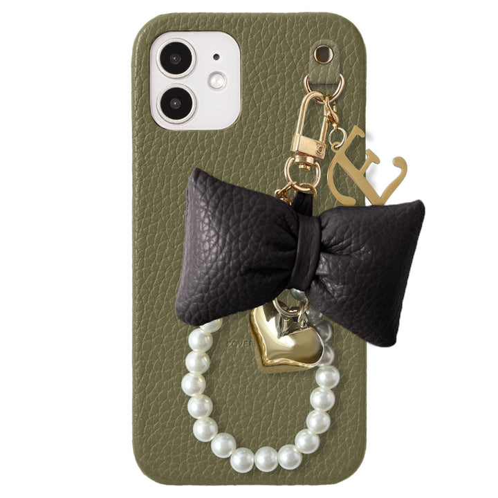 Genuine Leather 32 Colors Italian Shrink Leather Padded Ribbon Initial Pearl Charm Back Case for Xperia Series