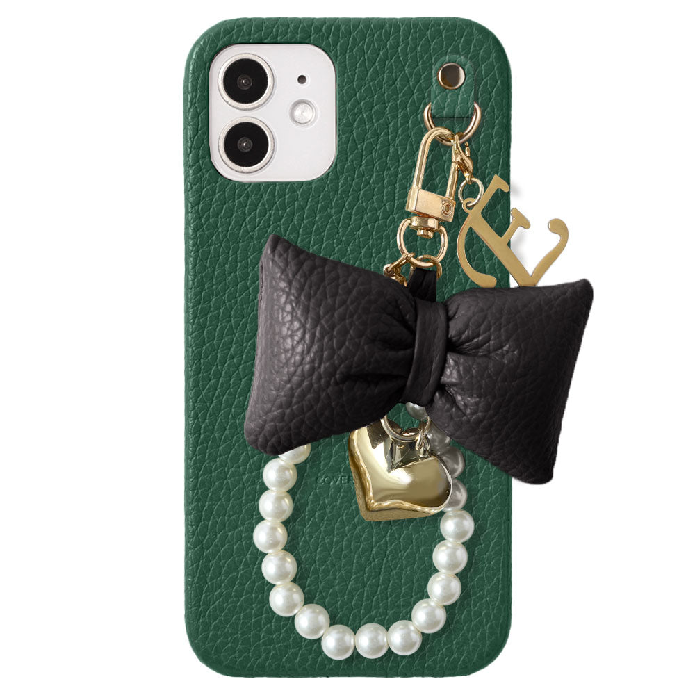 Genuine Leather 32 Colors Italian Shrink Leather Padded Ribbon Initial Pearl Charm Back Case for Xperia Series